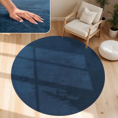 Paco Home - Tappeto Lavabile a Pelo Corto Navy-Blu, 80 cm Tondo Paco Home - Tappeto Lavabile a Pelo Corto Navy-Blu, 80 cm Tondo