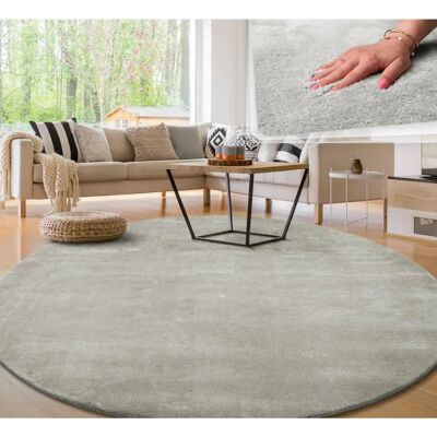 Tappeto Paco Home 80 cm rotondo Argento Lavabile Morbido Pelo Corto - Tappeto Tappeto Paco Home 80 cm rotondo Argento Lavabile Morbido Pelo Corto - Tappeto