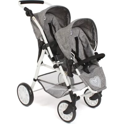 CHIC2000 Twinny Grey Doll Stroller - Baby Doll Double Pushchair CHIC2000 Twinny Grey Doll Stroller - Baby Doll Double Pushchair
