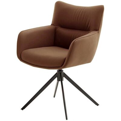 Pharao24 - Armlehnstuhl drehbar - Braun - Echtleder - Metall - Armchair Pharao24 - Armlehnstuhl drehbar - Braun - Echtleder - Metall - Armchair
