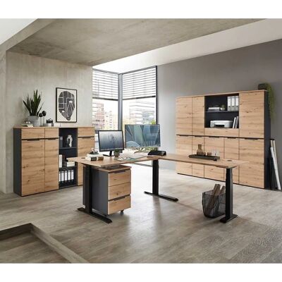 PHARAO24 - Achtteiliges Büro Set - Wildeichefarben - Dunkelgrau - Büromöbel-Set PHARAO24 - Achtteiliges Büro Set - Wildeichefarben - Dunkelgrau - Büromöbel-Set