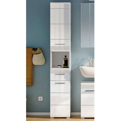 Pharao24 - Hoher Badezimmer Schrank - Weiß Hochglanz - Badezimmer Schrank Pharao24 - Hoher Badezimmer Schrank - Weiß Hochglanz - Badezimmer Schrank