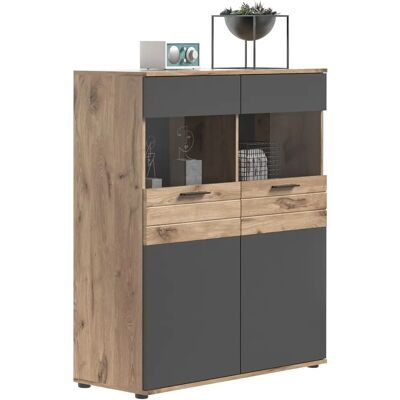 XONOX.home Mason Highboard - Basalt grau - Soft-Close, Glaseinsätze, Stauraum XONOX.home Mason Highboard - Basalt grau - Soft-Close, Glaseinsätze, Stauraum