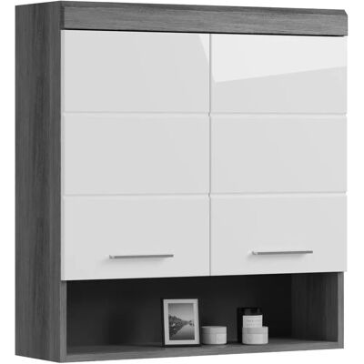 XONOX.home Badkamer Wandkast 74 x 79 cm Wit Hoogglans Rauchsilber Grijs XONOX.home Badkamer Wandkast 74 x 79 cm Wit Hoogglans Rauchsilber Grijs