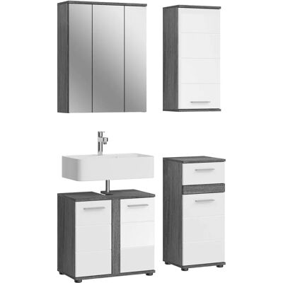 XONOX.home Badmöbel-Set 4-teilig Weiß Hochglanz Grau - Badezimmer XONOX.home Badmöbel-Set 4-teilig Weiß Hochglanz Grau - Badezimmer