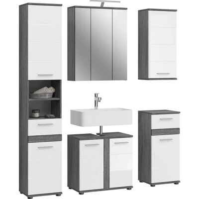 Blake - Badezimmermöbelset - Weiß / Silber - 5 Teile Blake - Badezimmermöbelset - Weiß / Silber - 5 Teile