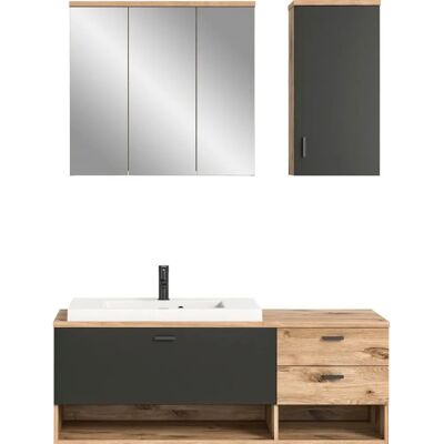 Welltime Dolo Badezimmermöbel-Set - 3-teilig, Grau (Eichenholz, Grau) - Modernes Design Welltime Dolo Badezimmermöbel-Set - 3-teilig, Grau (Eichenholz, Grau) - Modernes Design