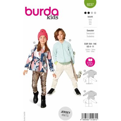 Burda Mondial Tissus - N° 9237 - Taille 104-146 - Pull - Publicité Burda Mondial Tissus - N° 9237 - Taille 104-146 - Pull - Publicité