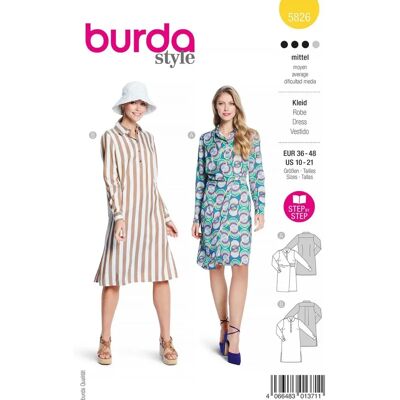 Burda N° 5826 Robe - Style portefeuille & droite, Taille 36-48 - Publicité Burda N° 5826 Robe - Style portefeuille & droite, Taille 36-48 - Publicité