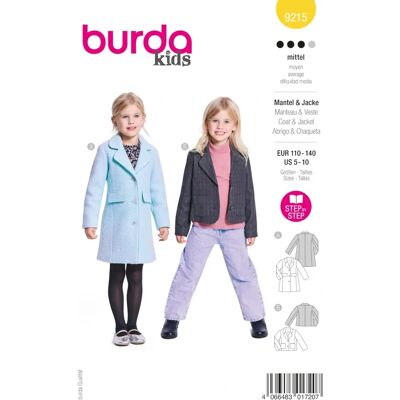 Burda - 9215 - 5-10 ans - veste manteau - Patron couture - Publicité Burda - 9215 - 5-10 ans - veste manteau - Patron couture - Publicité