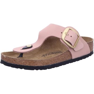 Birkenstock Gizeh Soft Pink Nubuck Lederen Big Buckle Sandalen - Vrouw Birkenstock Gizeh Soft Pink Nubuck Lederen Big Buckle Sandalen - Vrouw