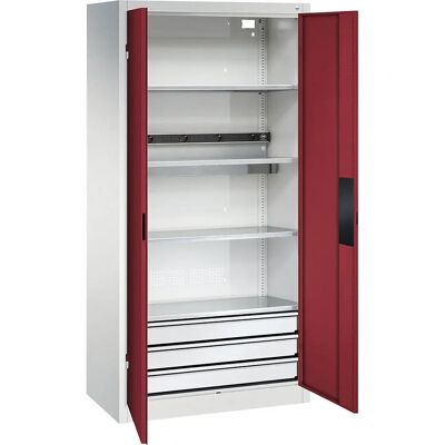 C+P Basic Akkumulátortöltő Szekrény - 3 Schubladen, Hellgrau / Rubinrot C+P Basic Akkumulátortöltő Szekrény - 3 Schubladen, Hellgrau / Rubinrot