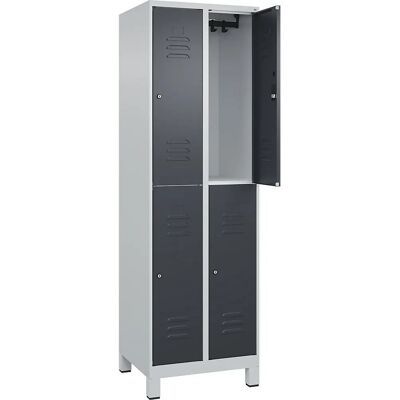 C+P Doppelstock-Stahlschrank - 2 Fächer, Hellgrau / Grau - Schließfach C+P Doppelstock-Stahlschrank - 2 Fächer, Hellgrau / Grau - Schließfach