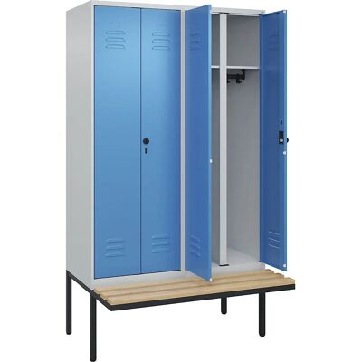 C+P Stahlschrank mit Sitz, 2 Fächer, Hellgrau / Hellblau - Schrank C+P Stahlschrank mit Sitz, 2 Fächer, Hellgrau / Hellblau - Schrank