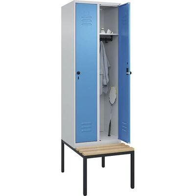C+P Schließfach Classic PLUS mit Bank, 2 Fächer, hellgrau / hellblau - Schließfach C+P Schließfach Classic PLUS mit Bank, 2 Fächer, hellgrau / hellblau - Schließfach