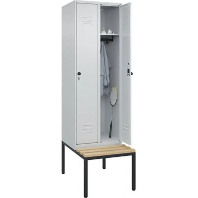 C+P Hellgraues Stahlschließfach mit Sitzbank - CLASSIC PLUS C+P Hellgraues Stahlschließfach mit Sitzbank - CLASSIC PLUS