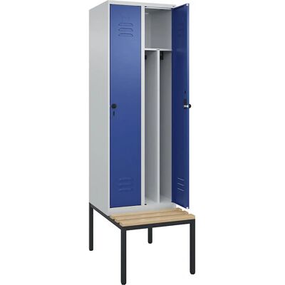 C+P Schließfach Classic PLUS mit Bank - 2 Abteilungen - Grau / Blau Genciana - 600mm C+P Schließfach Classic PLUS mit Bank - 2 Abteilungen - Grau / Blau Genciana - 600mm