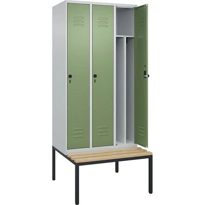 C+P Schließfach Classic PLUS mit Bank - 3 Fächer, hellgrau / Resedagrün C+P Schließfach Classic PLUS mit Bank - 3 Fächer, hellgrau / Resedagrün