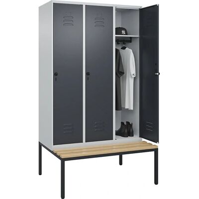 C+P Schließfach Classic PLUS mit Bank, 3 Fächer, Hellgrau / Grau - Schließfach C+P Schließfach Classic PLUS mit Bank, 3 Fächer, Hellgrau / Grau - Schließfach
