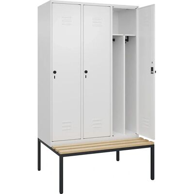 C+P Classic PLUS Schließfach mit Bank - 3 Fächer - Weiß Verkehr - 1200mm C+P Classic PLUS Schließfach mit Bank - 3 Fächer - Weiß Verkehr - 1200mm