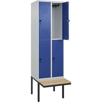 C+P Classic PLUS Zweistöckiger Spind mit Sitz - Grau / Blau C+P Classic PLUS Zweistöckiger Spind mit Sitz - Grau / Blau