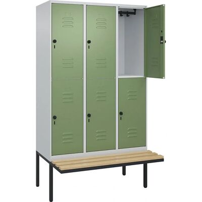 C+P Doppelstock-Schrank Classic PLUS mit Bank, 3 Fächer, Hellgrau / Resedagrün - Aufbewahrungsserie C+P Doppelstock-Schrank Classic PLUS mit Bank, 3 Fächer, Hellgrau / Resedagrün - Aufbewahrungsserie