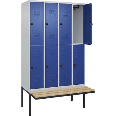 C+P Schließfach mit Sitz - Zwei Ebenen Classic PLUS, 4 Module, Hellgrau / Genciana Blau - Schließfach C+P Schließfach mit Sitz - Zwei Ebenen Classic PLUS, 4 Module, Hellgrau / Genciana Blau - Schließfach