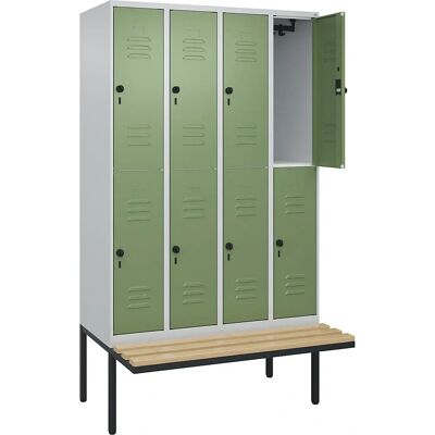 C+P Umkleide mit Doppelboden, 4 Fächer, Hellgrau / Resedagrün - 1200mm C+P Umkleide mit Doppelboden, 4 Fächer, Hellgrau / Resedagrün - 1200mm