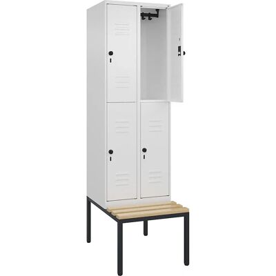 C+P Zweistöckiger Spind mit Sitz - 2 Fächer, Weiß Verkehr, 600mm C+P Zweistöckiger Spind mit Sitz - 2 Fächer, Weiß Verkehr, 600mm