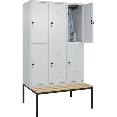 C+P Hellgraue Doppelstock-Schrank mit Bank - Schränke C+P Hellgraue Doppelstock-Schrank mit Bank - Schränke