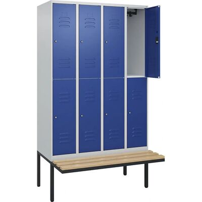 C+P Doppelstock-Schrank mit Bank - 4 Fächer, Hellgrau / Genciana Blau, 1200mm C+P Doppelstock-Schrank mit Bank - 4 Fächer, Hellgrau / Genciana Blau, 1200mm