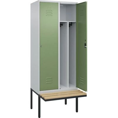 C+P Spindschrank Classic PLUS mit Bank - 2 Sektionen - Hellgrau / Reseda Grün - 800mm C+P Spindschrank Classic PLUS mit Bank - 2 Sektionen - Hellgrau / Reseda Grün - 800mm