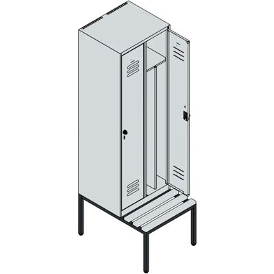 C+P Stahlschrank mit Buchen-Sitz - 2 Fächer, Hellgrau/Blau - 600mm C+P Stahlschrank mit Buchen-Sitz - 2 Fächer, Hellgrau/Blau - 600mm