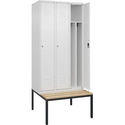 C+P Schließfach Classic PLUS mit Bank, 3 Fächer, Weiß Verkehr - Spind C+P Schließfach Classic PLUS mit Bank, 3 Fächer, Weiß Verkehr - Spind