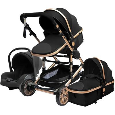 TPFLiving - Modell 2 Stoff - Schwarz-Gold - 3in1 - Stroller TPFLiving - Modell 2 Stoff - Schwarz-Gold - 3in1 - Stroller