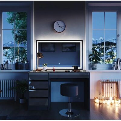 Vicco Tocador Sherry Antracita de Alta Brillo con Espejo LED y Taburete Vicco Tocador Sherry Antracita de Alta Brillo con Espejo LED y Taburete