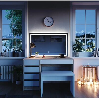 Vicco - Tavolo da toeletta Sherry con Specchio LED e Sgabello Vicco - Tavolo da toeletta Sherry con Specchio LED e Sgabello