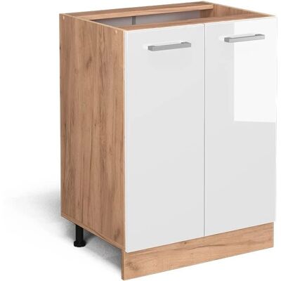 Gabinete base de cocina Vicco R-Line - Blanco alto brillo / Roble dorado - 60cm Gabinete base de cocina Vicco R-Line - Blanco alto brillo / Roble dorado - 60cm