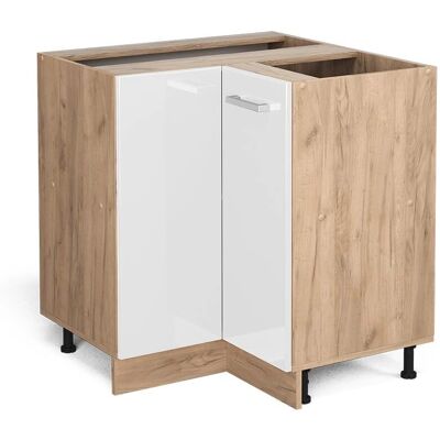 Armario de esquina Vicco R-Line - Blanco alto brillo / Roble dorado - Mueble de cocina Armario de esquina Vicco R-Line - Blanco alto brillo / Roble dorado - Mueble de cocina