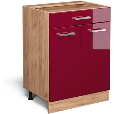 Vicco - Mobile base cucina R-Line, Rosso Borgogna lucido, 60cm con cassetto, senza piano di lavoro Vicco - Mobile base cucina R-Line, Rosso Borgogna lucido, 60cm con cassetto, senza piano di lavoro