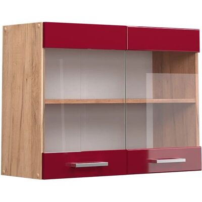 Vicco Küchenschrank mit Glas R-Line - 80cm, Bordeauxrot, Hochglanz Vicco Küchenschrank mit Glas R-Line - 80cm, Bordeauxrot, Hochglanz