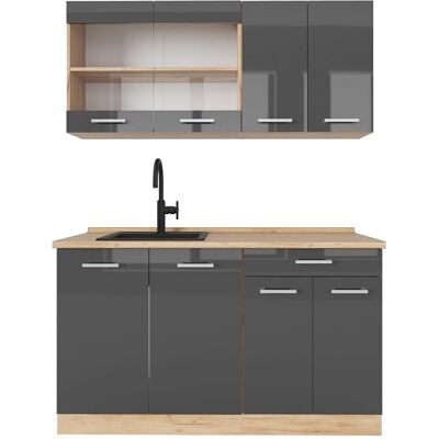 Vicco - Cocina compacta 140cm R-Line, Antracita/Oro - Muebles de cocina Vicco - Cocina compacta 140cm R-Line, Antracita/Oro - Muebles de cocina