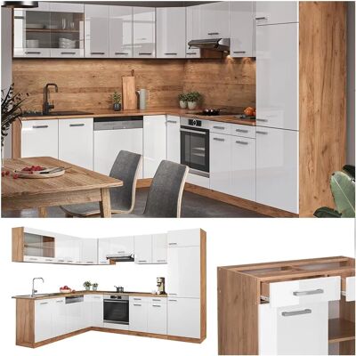Vicco - Cocina esquina R-Line - Blanco brillo / Roble dorado - 227x287 cm Vicco - Cocina esquina R-Line - Blanco brillo / Roble dorado - 227x287 cm