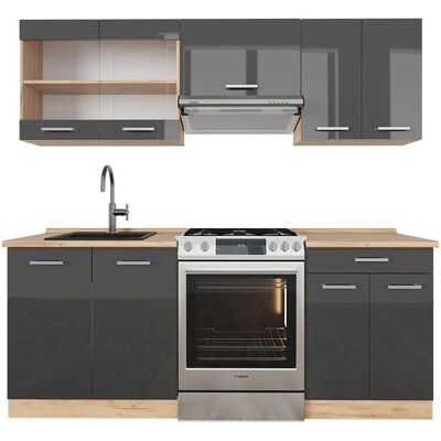 Vicco - Mueble de cocina R-Line, Antracita brillo intenso / Roble dorado eléctrico - Muebles de cocina Vicco - Mueble de cocina R-Line, Antracita brillo intenso / Roble dorado eléctrico - Muebles de cocina