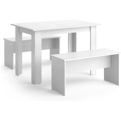 Vicco - Juego de mesa y bancos - Blanco - Diseño compacto Vicco - Juego de mesa y bancos - Blanco - Diseño compacto