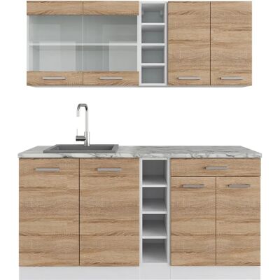 Vicco - Cocina compacta 160cm R-Line, Sonoma/Blanco Vicco - Cocina compacta 160cm R-Line, Sonoma/Blanco