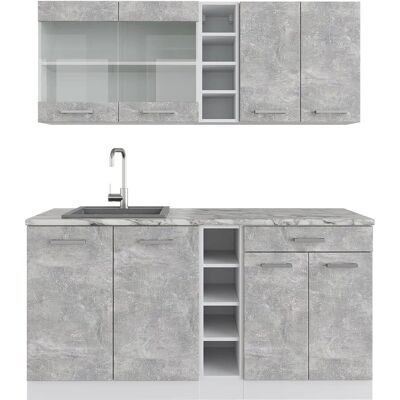 Vicco - Cocina modular compacta - 160cm - Blanco y Hormigón Vicco - Cocina modular compacta - 160cm - Blanco y Hormigón