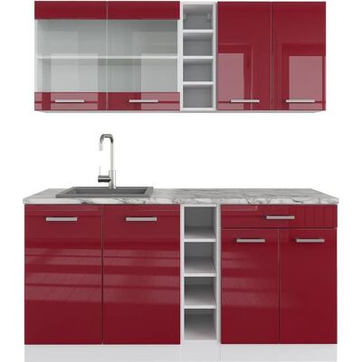 Vicco Mini Cocina 160cm Bordeaux Brillo Intenso Blanco - Kitchenette Vicco Mini Cocina 160cm Bordeaux Brillo Intenso Blanco - Kitchenette