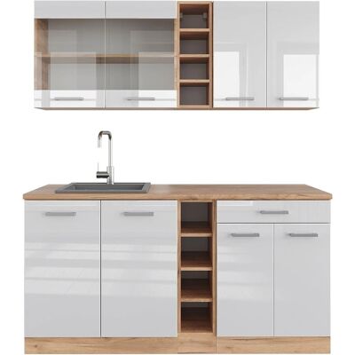 Vicco - R-Line - Blanco brillo intenso - roble dorado - Mueble de cocina Vicco - R-Line - Blanco brillo intenso - roble dorado - Mueble de cocina