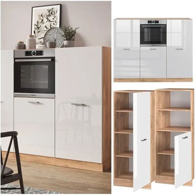 Vicco - R-Line 180 cm - Blanco brillo/roble dorado - Bloque de cocina Vicco - R-Line 180 cm - Blanco brillo/roble dorado - Bloque de cocina